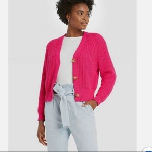 Women's A New Day Hot Pink Open Neck Button-Front Cardigan